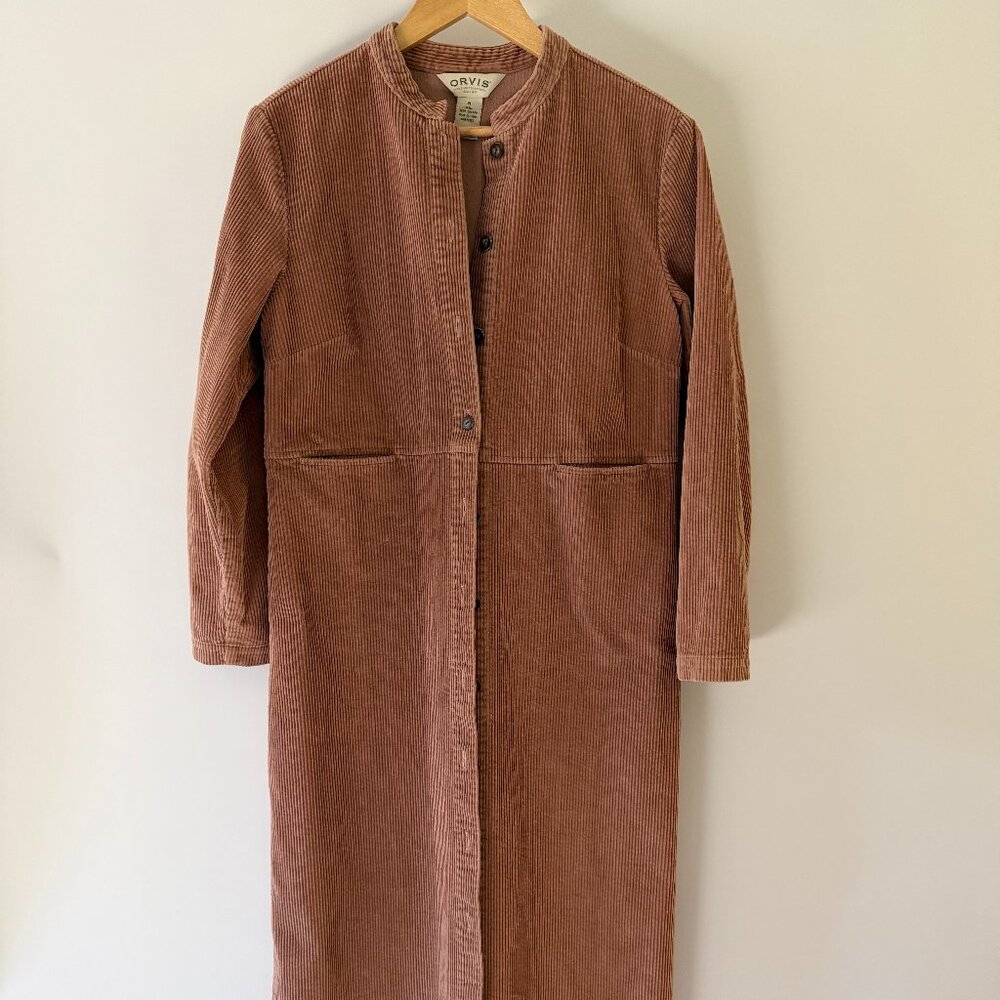 Orvis Vintage Corduroy Duster Maxi Dress Prairie Minimalist 100% Cotton Sz Med